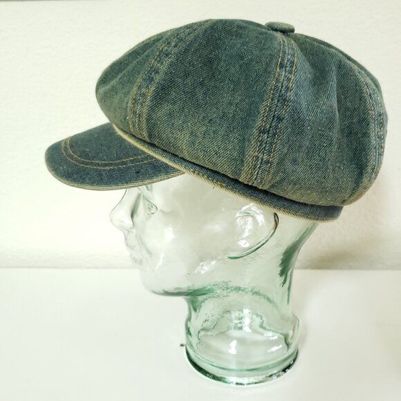 Womens Distressed Blue Jean Denim slouchy newsboy hat - Picture 7 of 9